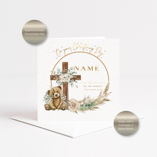 Personalised Christening Day Card - Neutural