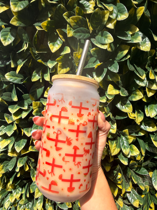 England Strawberry Frosted Glass Tumbler, 18oz