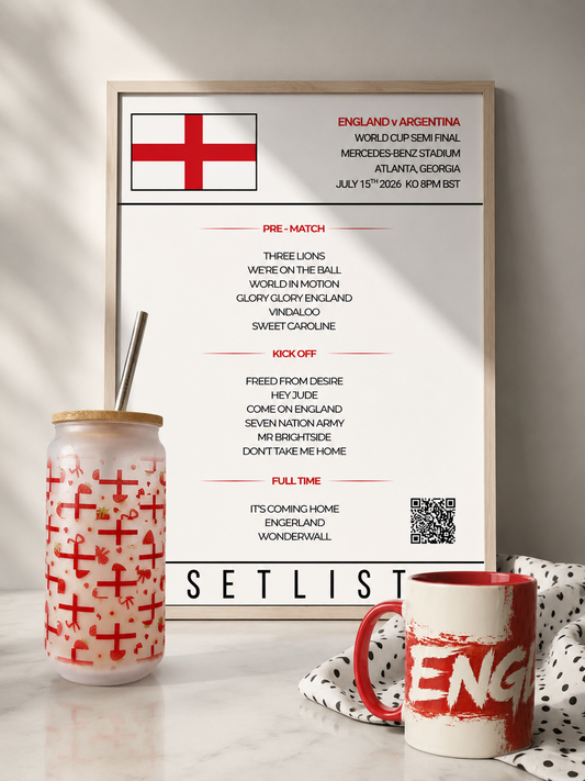 Personalised England Football World Cup Setlist Print - A4 & A3