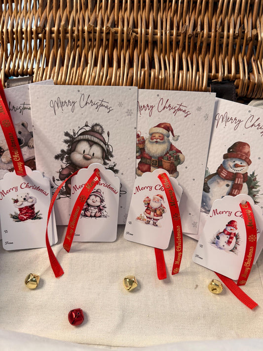 Christmas Gift Tags with Ribbon – Matches Christmas Card Designs – Cute Watercolour Gift Tags – 230gsm – Festive Wrapping Accessories