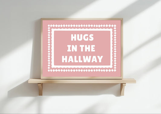 Hugs in the Hallway Art Print | Pastel Pink Wall Decor | A3/4/5/6 | | OTHER COLOURS AVAILABLE