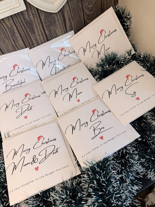 Personalised Christmas Card - PS I love you - Merry Christmas - Mum Dad Brother Sister Husband Wife Son Daughter