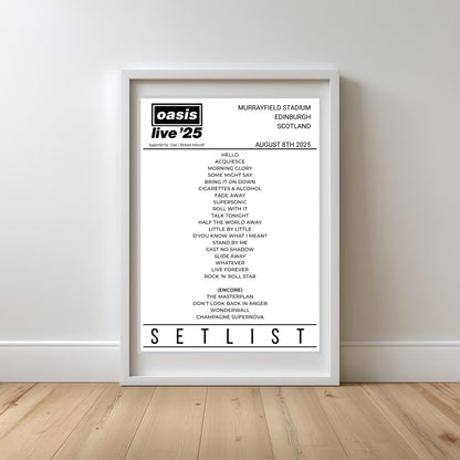 Oasis Set List - Oasis Live 25 - Heaton Park Murrayfield Wembley Croke Park Principality - NONE Framed Wall Art Print
