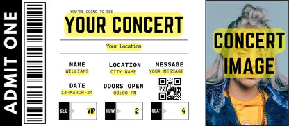 Personalised Concert Ticket - Custom Gift - Surprise Reveal - Scratch off option
