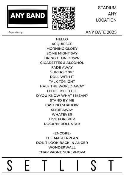 Personalised Concert Setlist Print • Gig Memory Wall Art