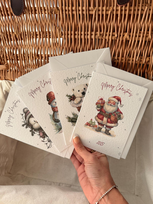 Luxury Christmas Card Set – A6 Hammered Cardstock, Festive Designs