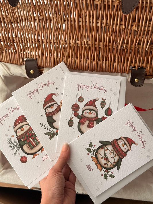 Cosy Christmas with Pip – Penguin Christmas Card Set – A6 Textured Cards – Pack of 4 or 8 – 2025 Limited Edition – Includes Envelopes
