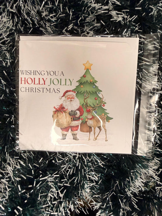 Holly Jolly Christmas Card – Luxury Linen, Handmade Xmas Card