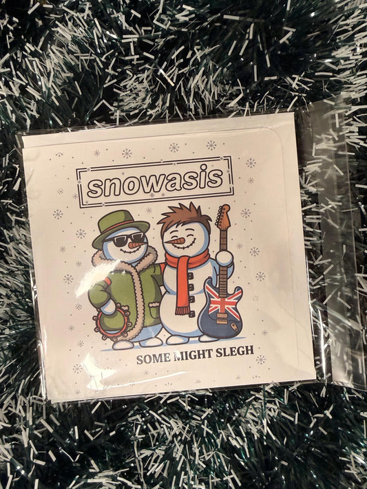 Snowasis Christmas Card – Funny Oasis Snowman Parody, Linen Xmas Card