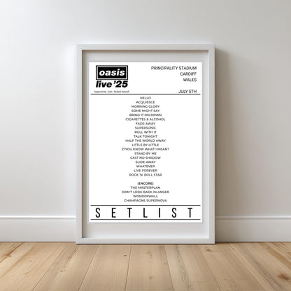 Oasis Set List - Oasis Live 25 - Heaton Park Murrayfield Wembley Croke Park Principality - NONE Framed Wall Art Print