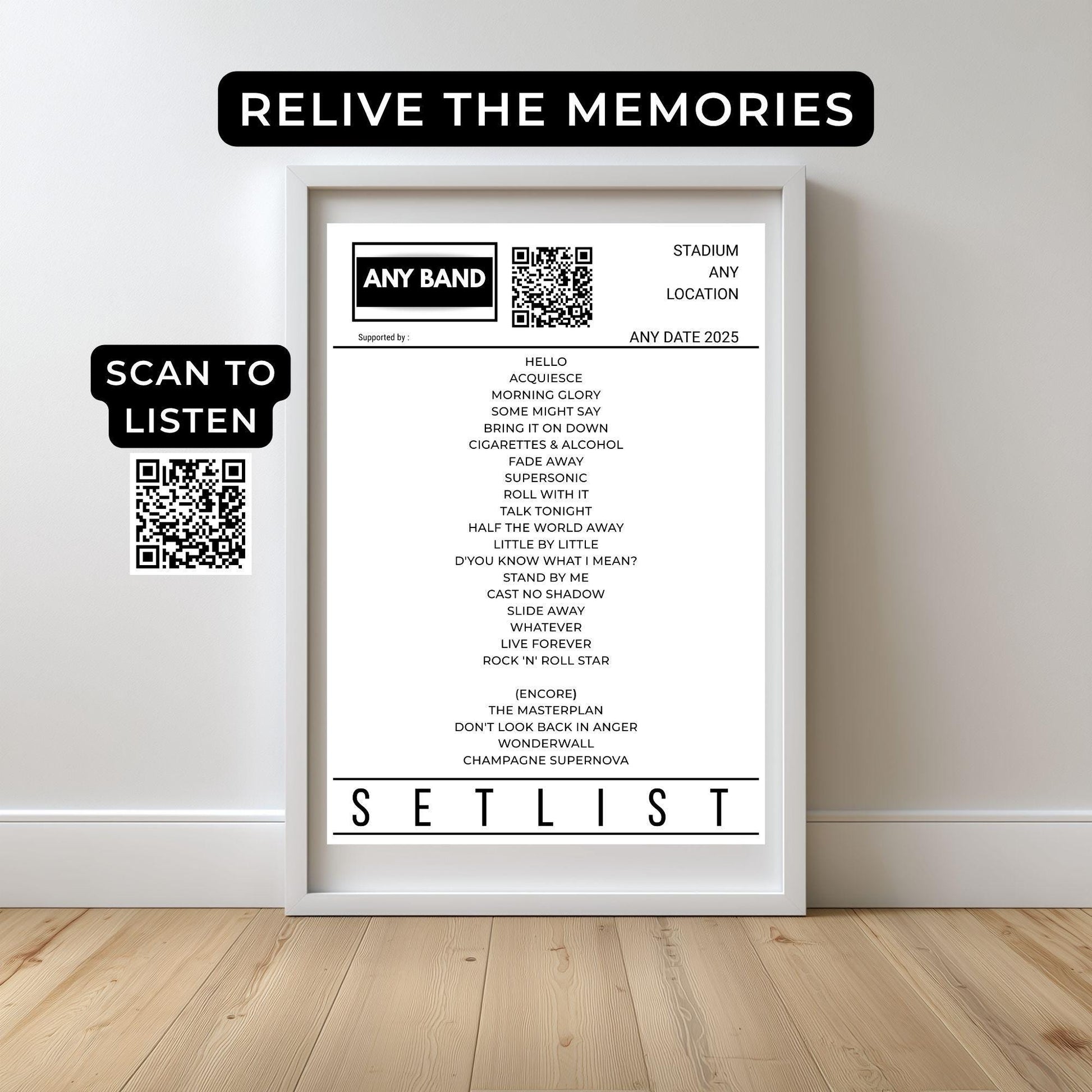 Personalised Concert Setlist Print • Gig Memory Wall Art