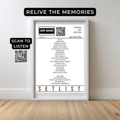 Personalised Concert Setlist Print • Gig Memory Wall Art