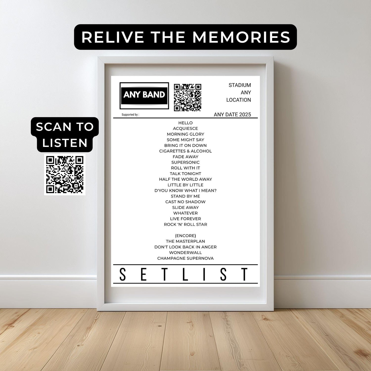 Personalized Concert Setlist Print • Gig Memory Wall Art