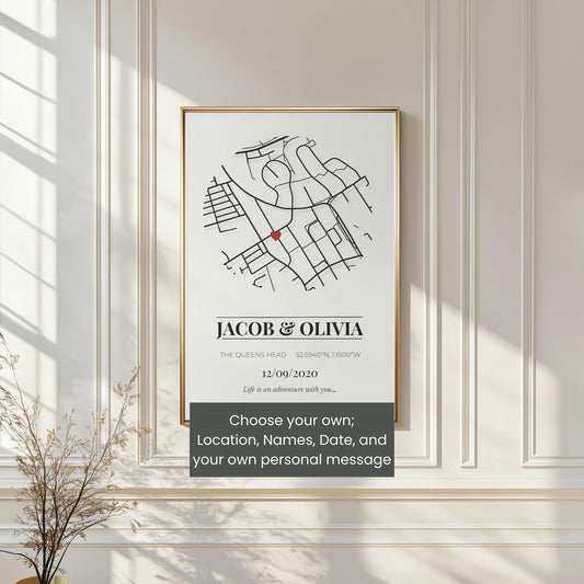 Custom Map Print, Personalised Location Gift (A3, A4)