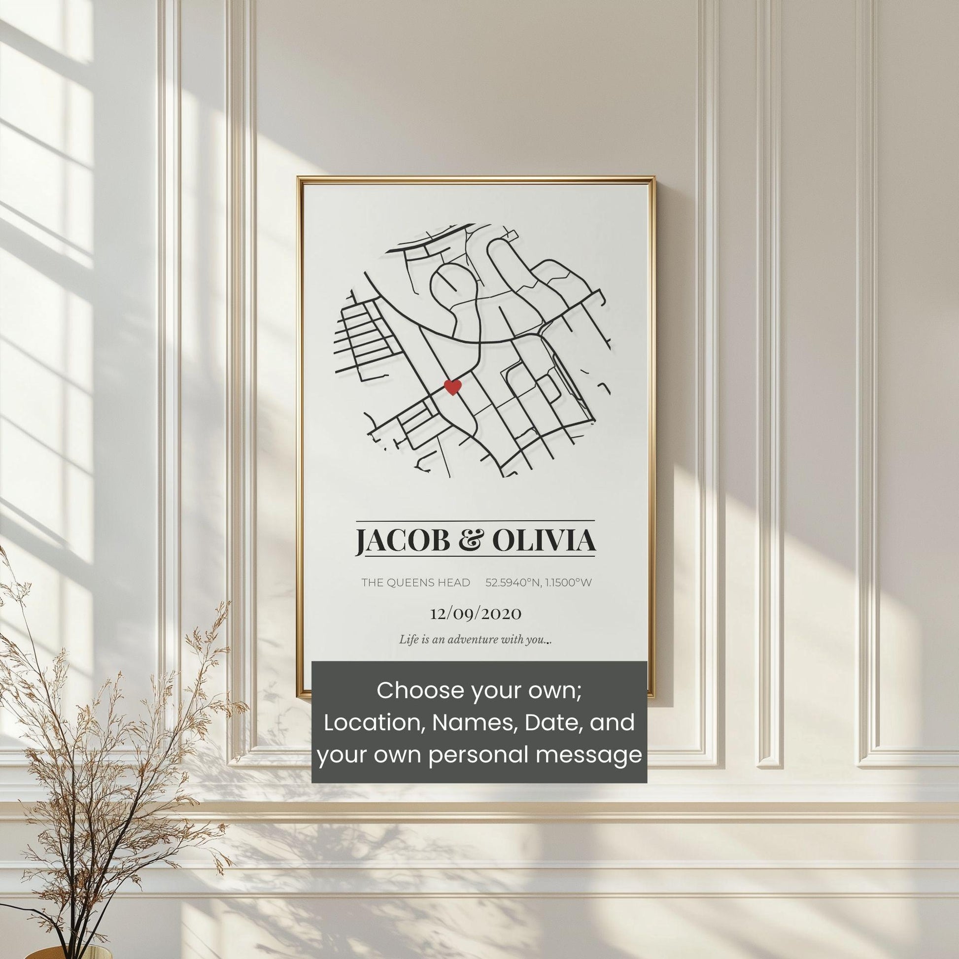 Custom Map Print, Personalized Location Gift (A3, A4)