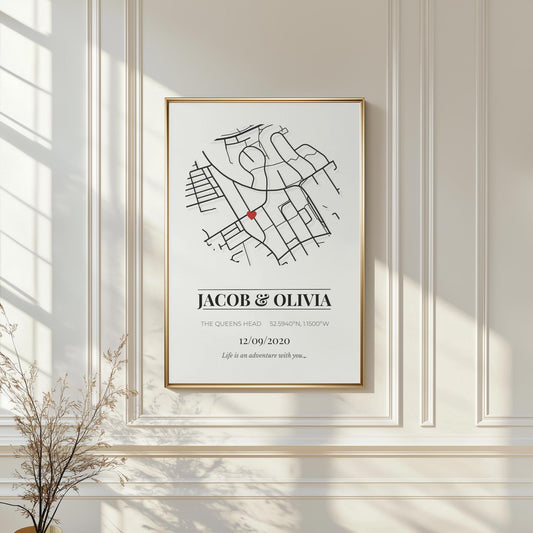 Custom Map Print, Personalized Location Gift (A3, A4)