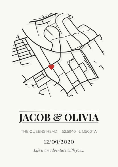 Custom Map Print, Personalised Location Gift (A3, A4)