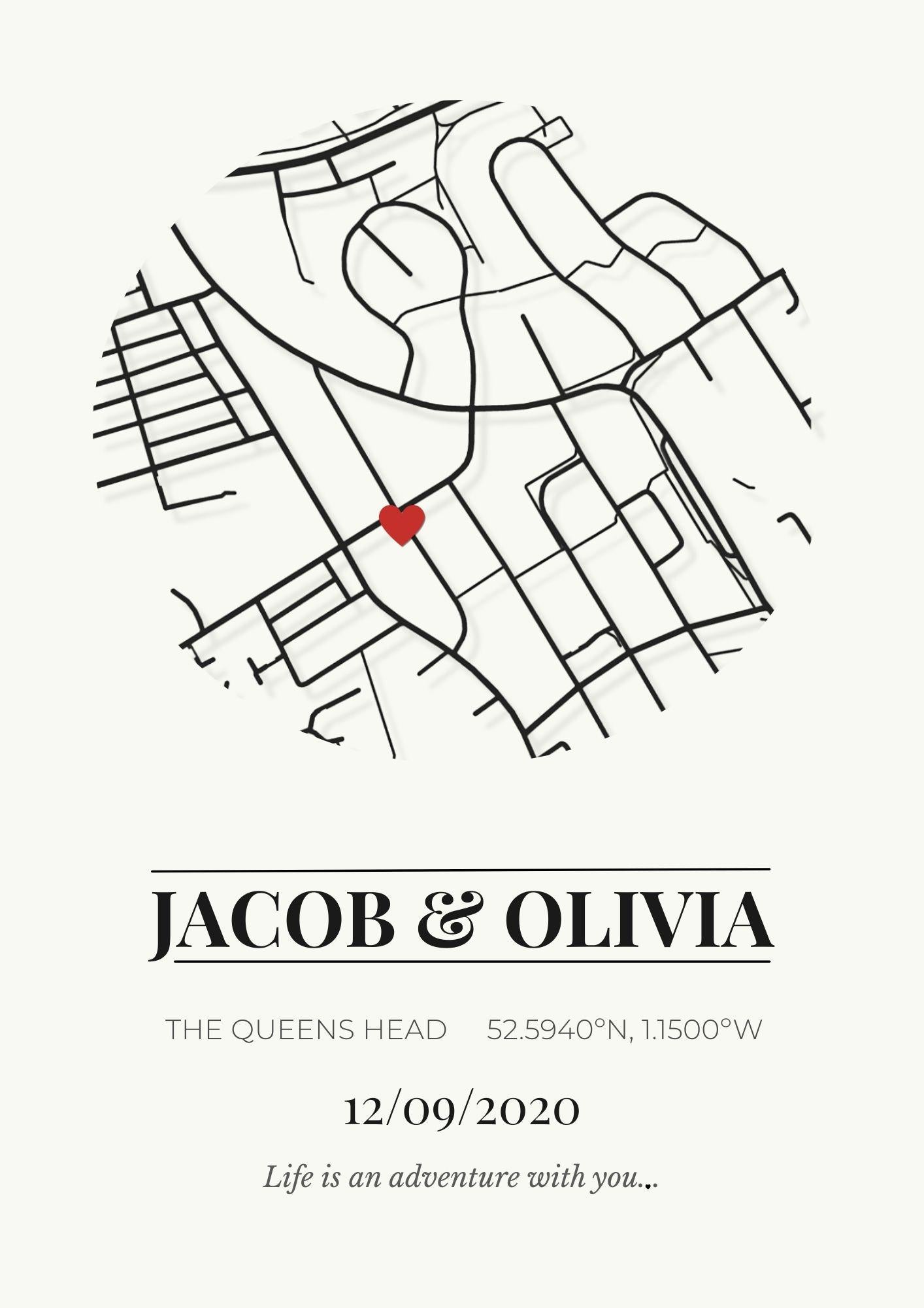 Custom Map Print, Personalized Location Gift (A3, A4)