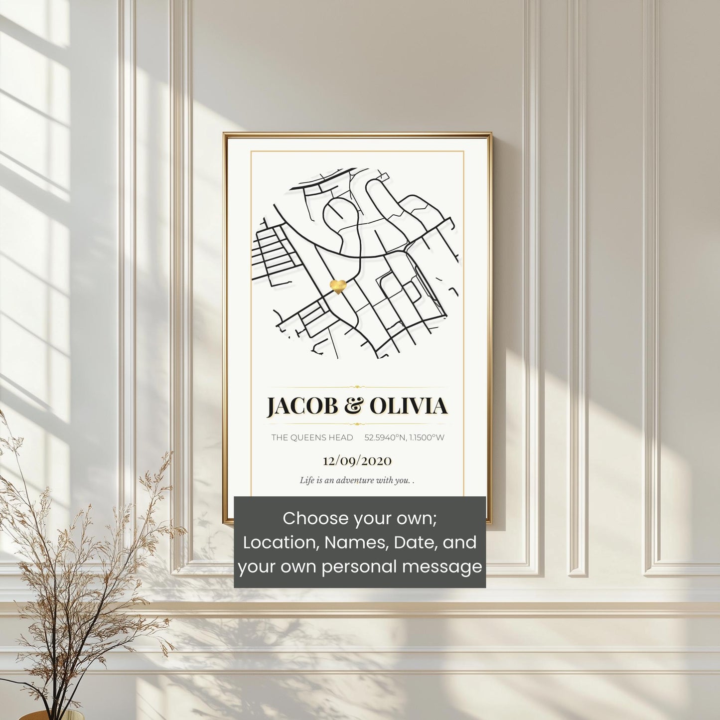 Luxury Gold Custom Map Print-Where We Met Print-Personalized Map Poster-Engagement Gift-Anniversary Gift-Couples Print