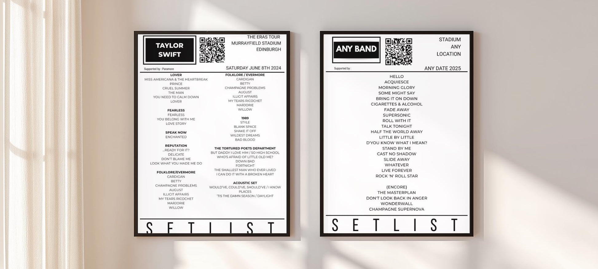 Personalised Concert Setlist Print | Custom Gig Poster | Music Setlist Wall Art | Any Artist, Any Date | Minimal Modern Print