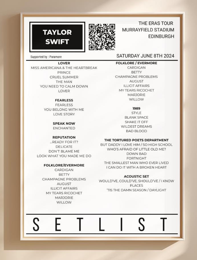Personalised Concert Setlist Print | Custom Gig Poster | Music Setlist Wall Art | Any Artist, Any Date | Minimal Modern Print