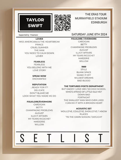 Personalised Concert Setlist Print | Custom Gig Poster | Music Setlist Wall Art | Any Artist, Any Date | Minimal Modern Print