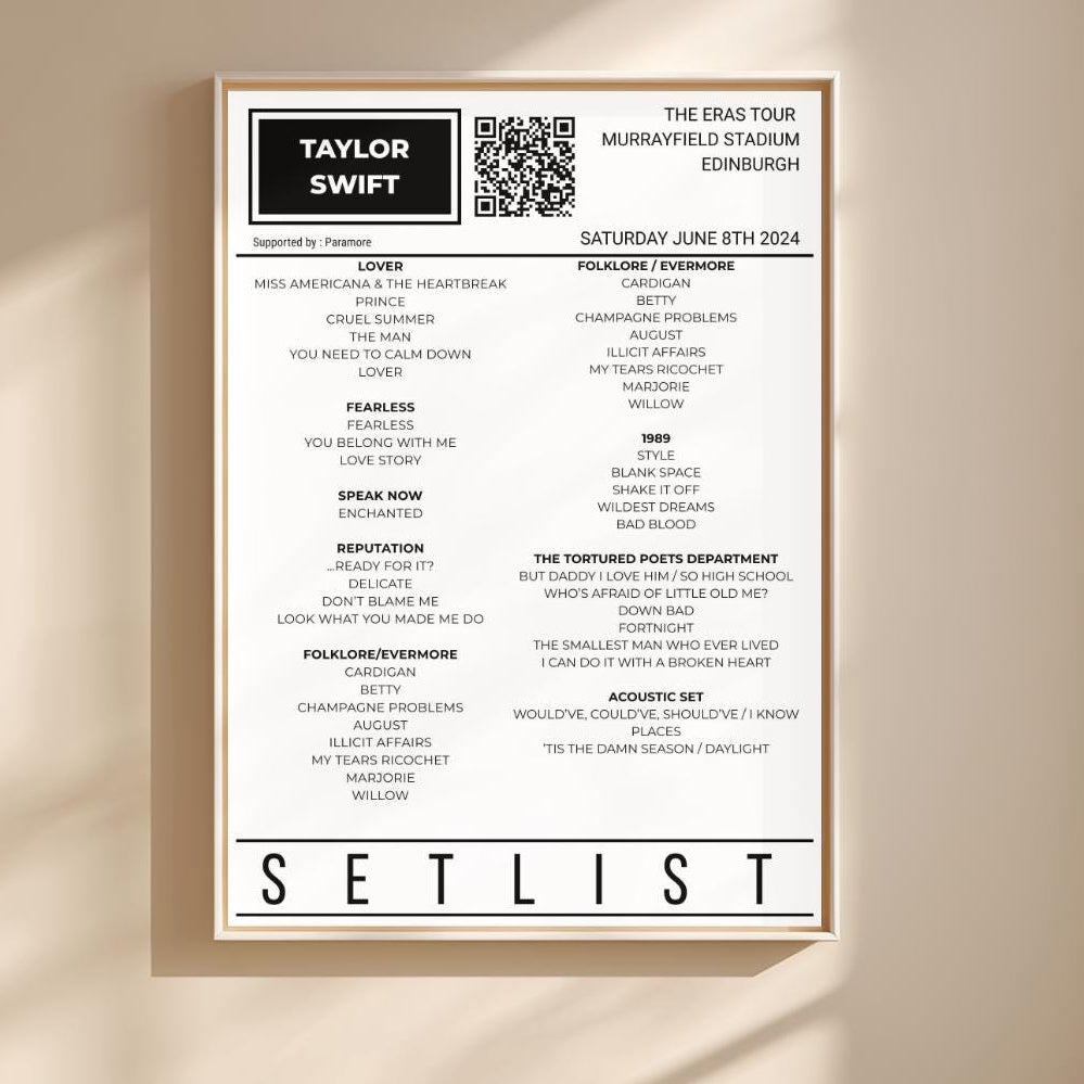 Personalised Concert Setlist Print