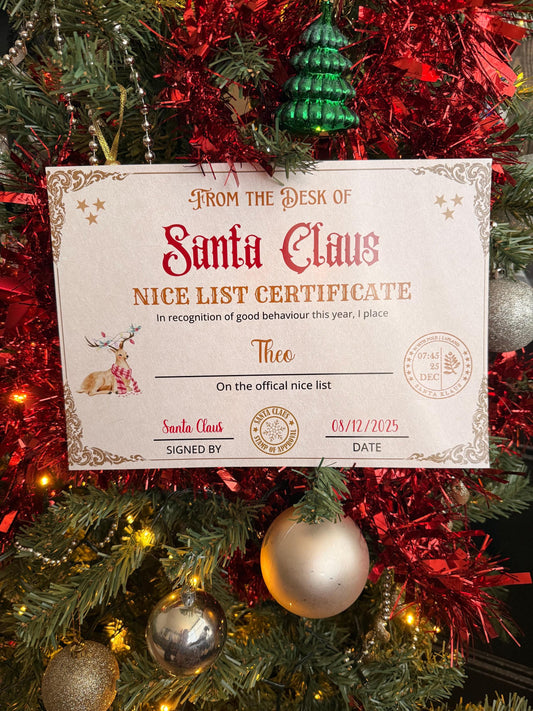 Personalized Santa's Nice List Certificate – Christmas Keepsake