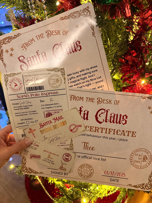 Personalized Santa Letter Bundle | Nice List Certificate & North Pole Stickers
