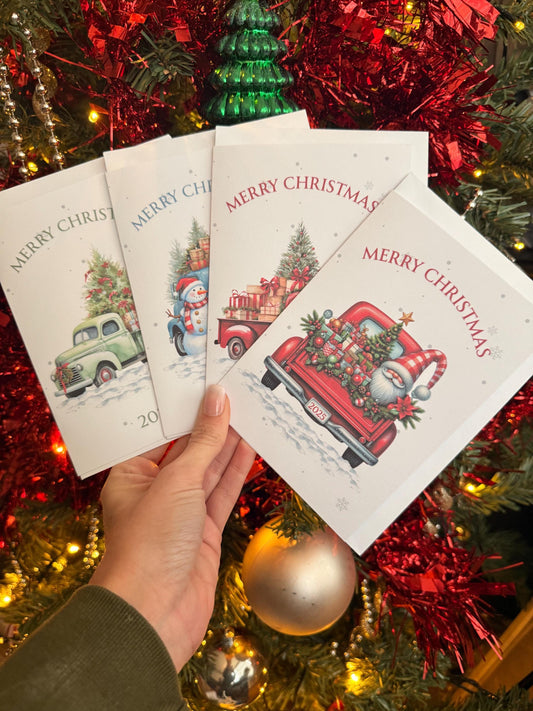 Vintage Christmas Truck Card Set – Retro Holiday Greeting Cards