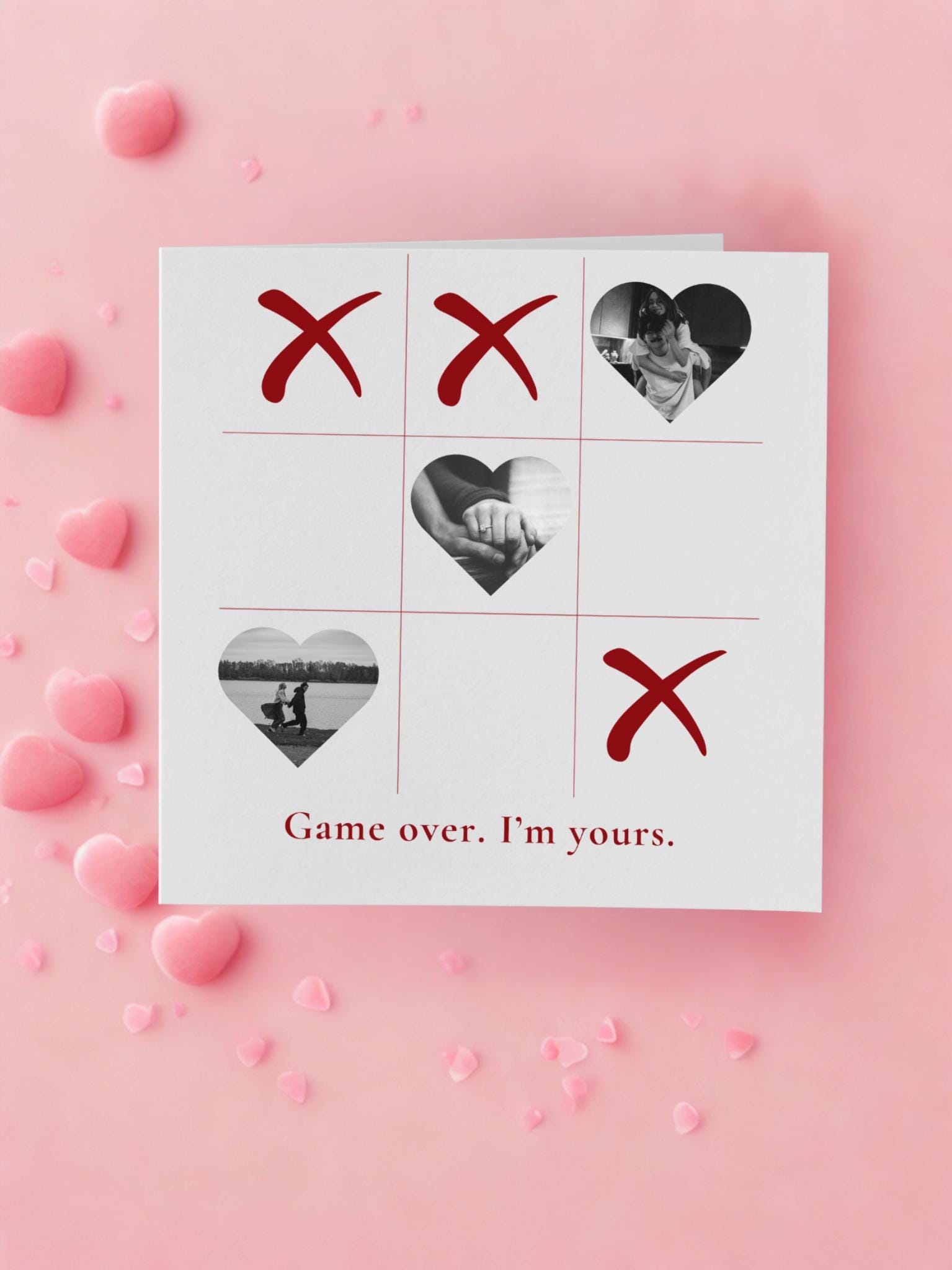 Personalised | Game Over I’m Yours Card | Romantic Photo Card | 6x6 Linen Anniversary Card | Valentine’s Day Card for Partner