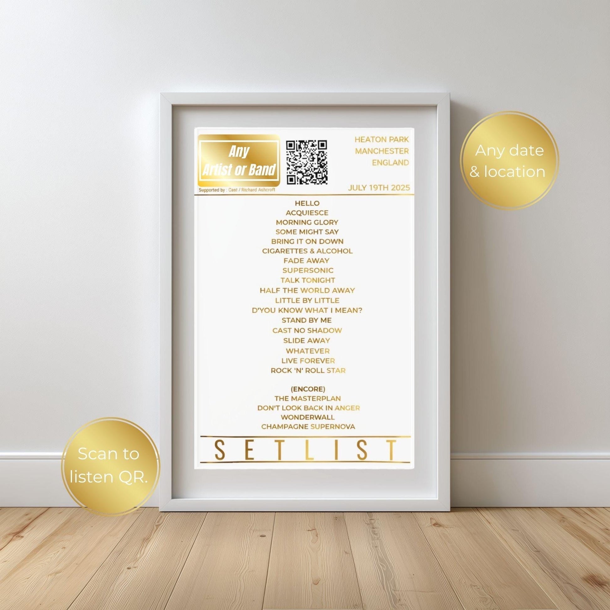 Gold Metallic - Personalized Luxury Concert Setlist Print • Gig Memory Wall Art