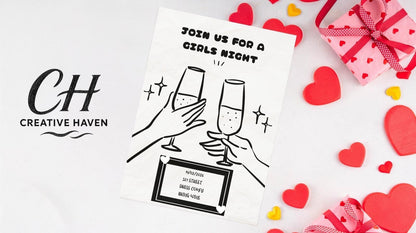 Girls Night Party Invitations, Personalised Invites