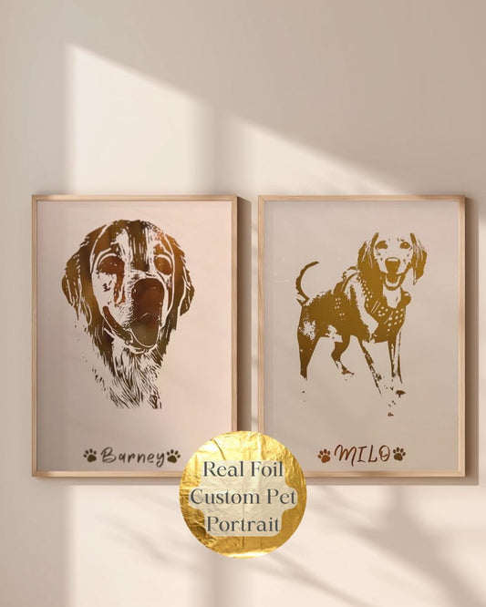 Real Foil Pet Portrait - Hand-Designed Pet Illustration from Photo- NONE FRAMED