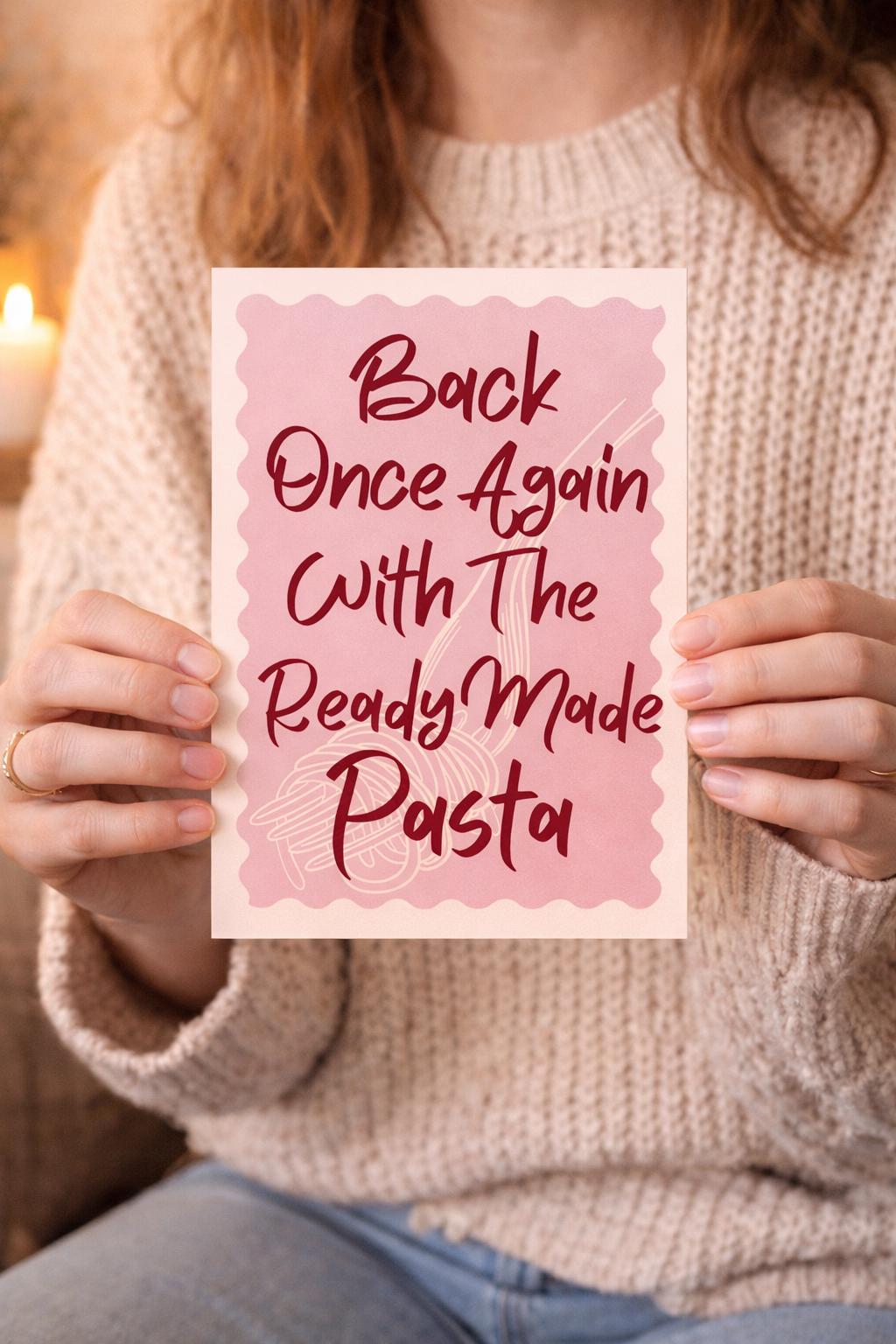 Back Once Again With The Ready Made Pasta Print | Funny Kitchen Wall Art | Modern Food Quote Poster | A5 A4 A3 Unframed Print