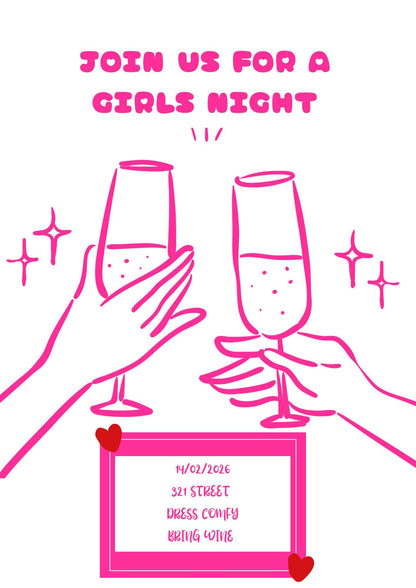 Girls Night Party Invititations, Personalised Invites
