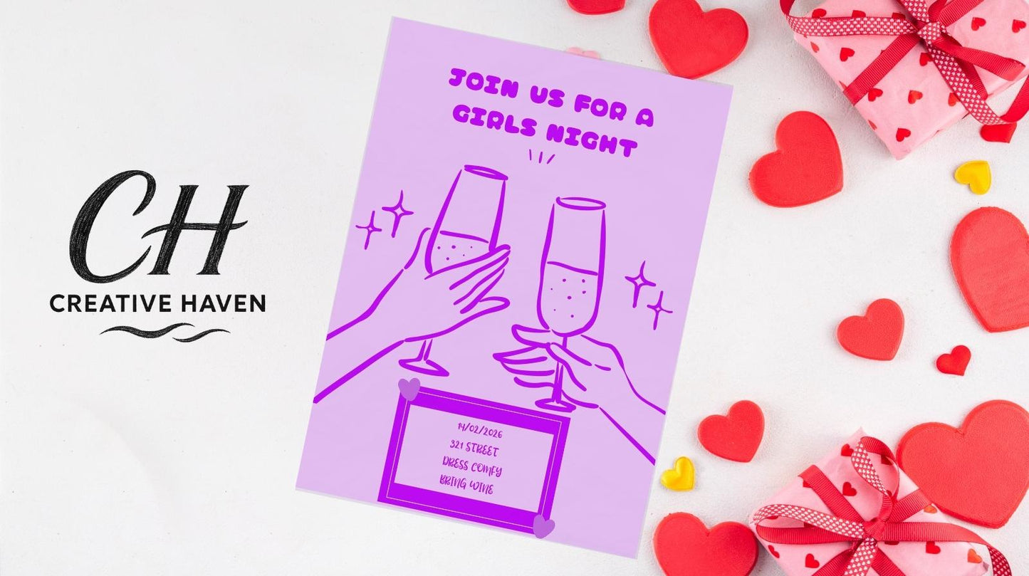 Girls Night Party Invitations, Personalised Invites