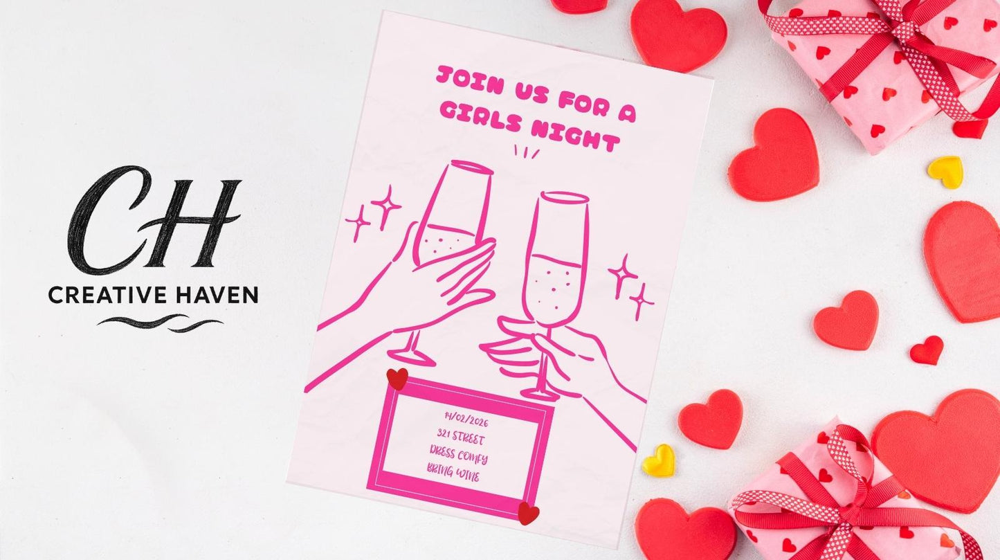 Girls Night Party Invitations, Personalised Invites