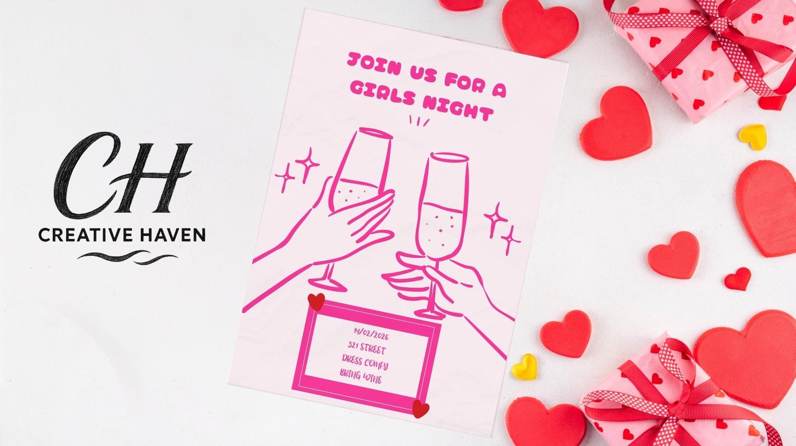 Girls Night Party Invitations, Personalised Invites