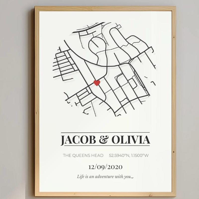 Custom Map Print, Personalised Location Gift (A3, A4)