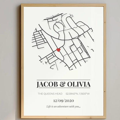 Custom Map Print, Personalised Location Gift (A3, A4)