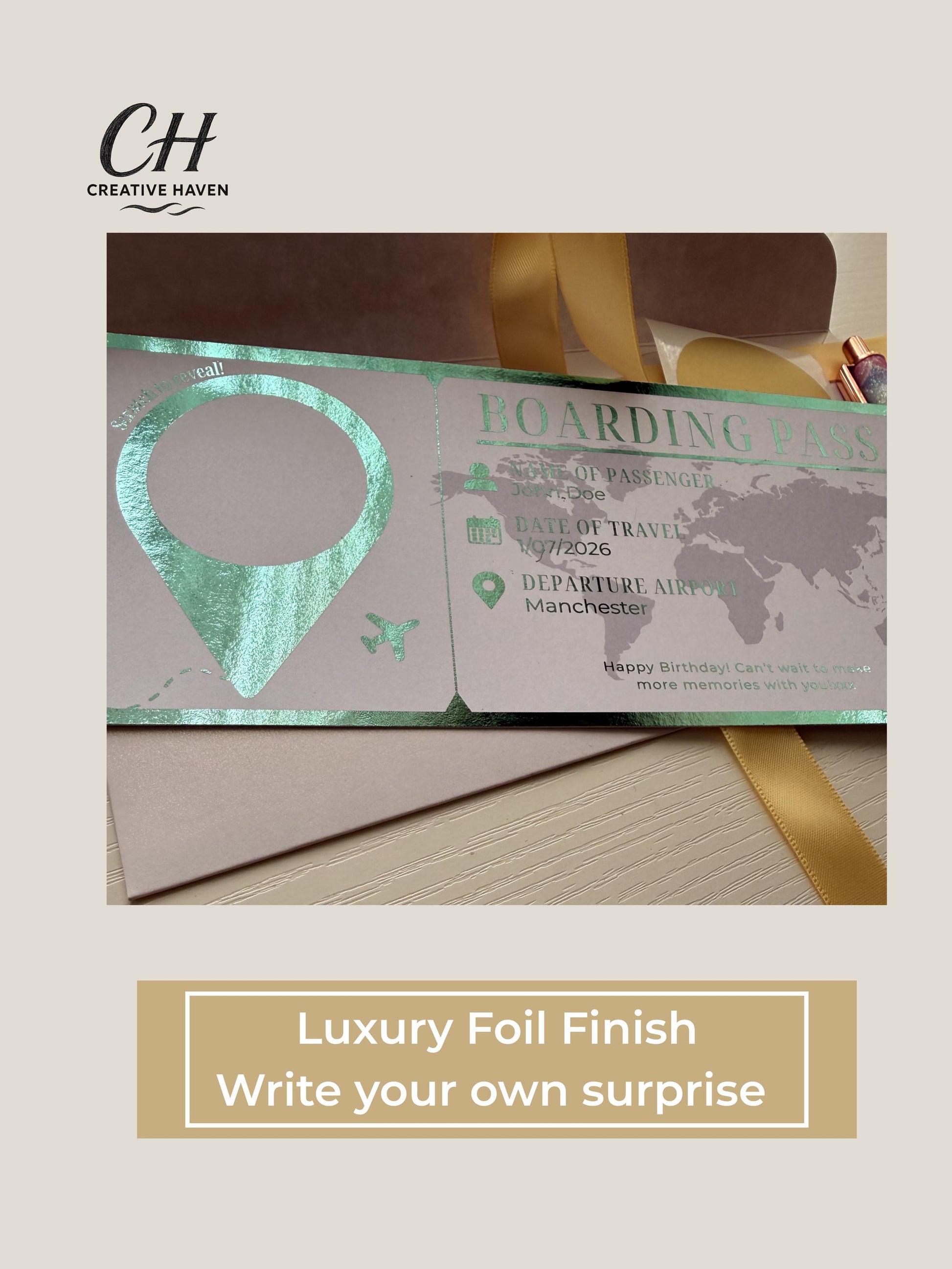 Luxury Flight Ticket Scratch Reveal | Personalised Holiday Gift Voucher | Surprise Flight Reveal | Foil Boarding Pass | Travel Gift Keepsake