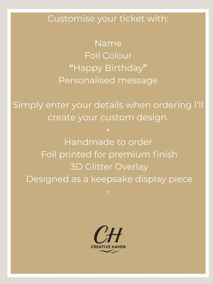 Personalised Racing Experience Ticket | Custom Birthday Gift Voucher | Foil Printed Keepsake Ticket | Go Kart Gift | Unique Gift Idea