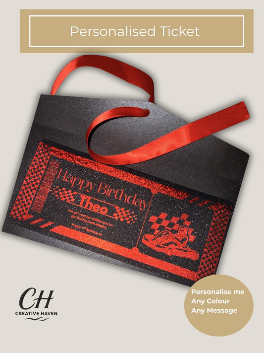 Personalised Racing Experience Ticket | Custom Birthday Gift Voucher | Foil Printed Keepsake Ticket | Go Kart Gift | Unique Gift Idea