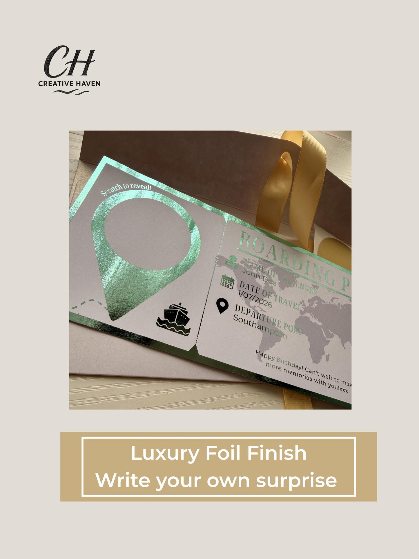 Luxury Cruise Ticket Scratch Reveal | Personalised Holiday Gift Voucher | Surprise Cruise Reveal | Foil Boarding Pass | Travel Gift Keepsake