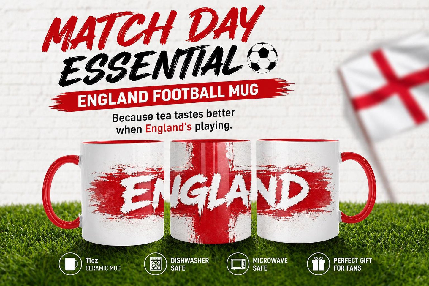 England Football Mug | World Cup Mug 2026 | England Fan Gift | Fathers Day Gift | St George Cross Mug | Match Day Mug | Gift for Him