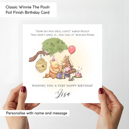 Personalised Winnie the Pooh Gift Set, Matching Tumbler & Foil Birthday Card, 20oz Skinny Cup
