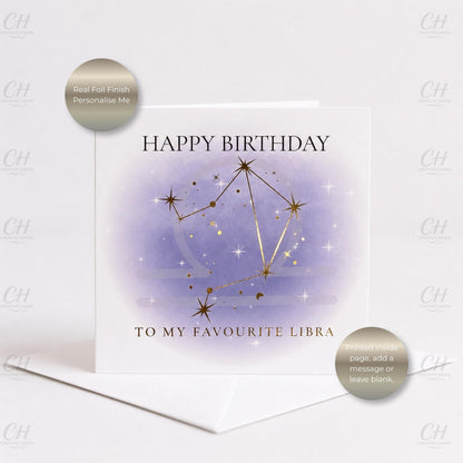 Star Sign Birthday Card - Favourite Zodiac Constellations