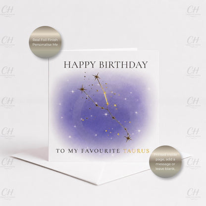 Star Sign Birthday Card - Favourite Zodiac Constellations