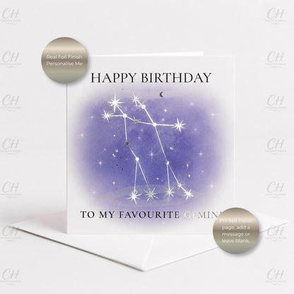 Star Sign Birthday Card - Favourite Zodiac Constellations
